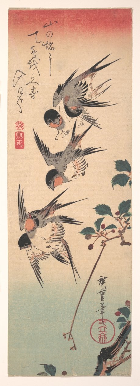 Swallows and Budding Wild Cherry by Utagawa Hiroshige