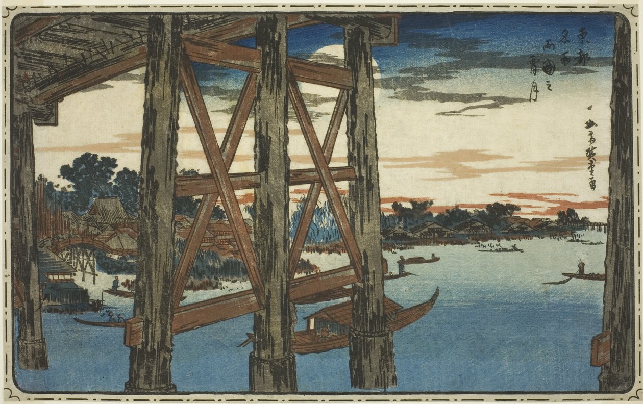 Twilight Moon at the Ryogoku Bridge, from the series 