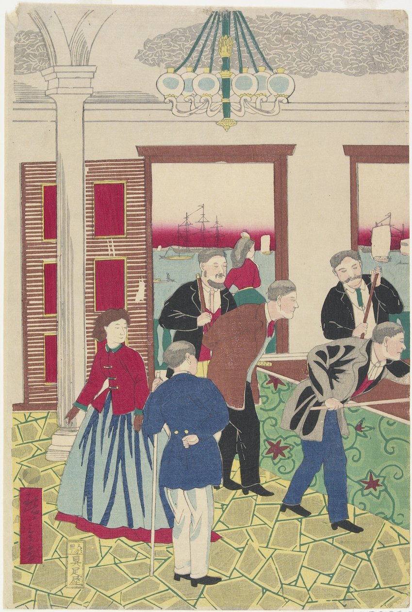 Foreigners at Billiard Game by Utagawa Hiroshige III