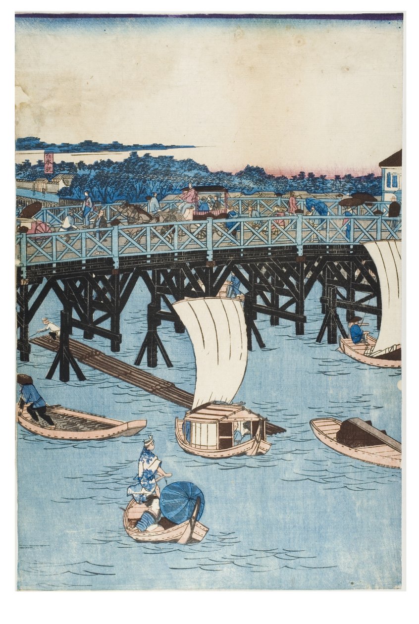 Famous Places in Tokyo, True View of Ryogoku Bridge by Utagawa II Hiroshige