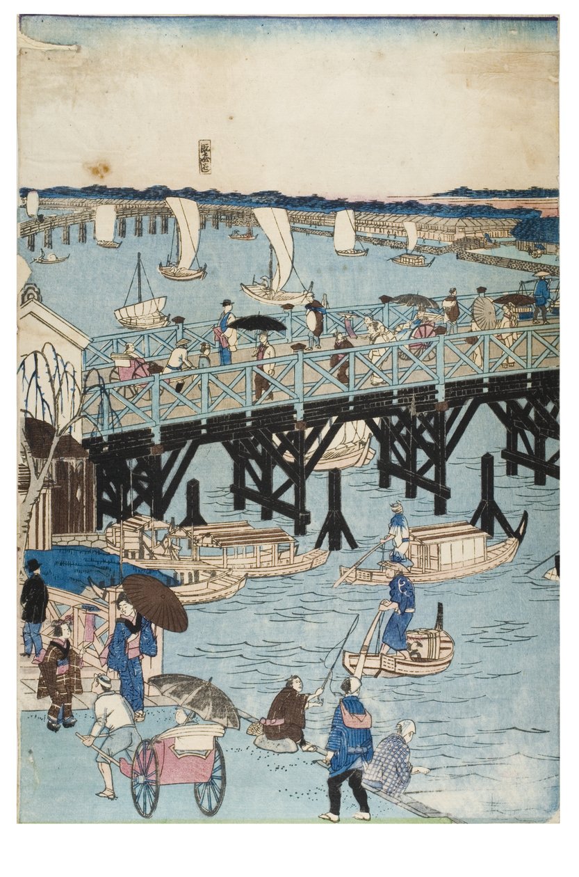 Famous Places in Tokyo, True View of Ryogoku Bridge by Utagawa II Hiroshige