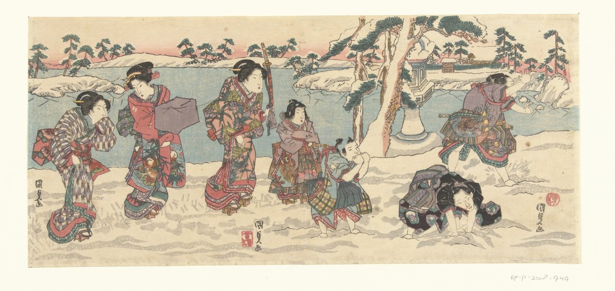 Throwing Snowballs by Utagawa Kunisada (I)