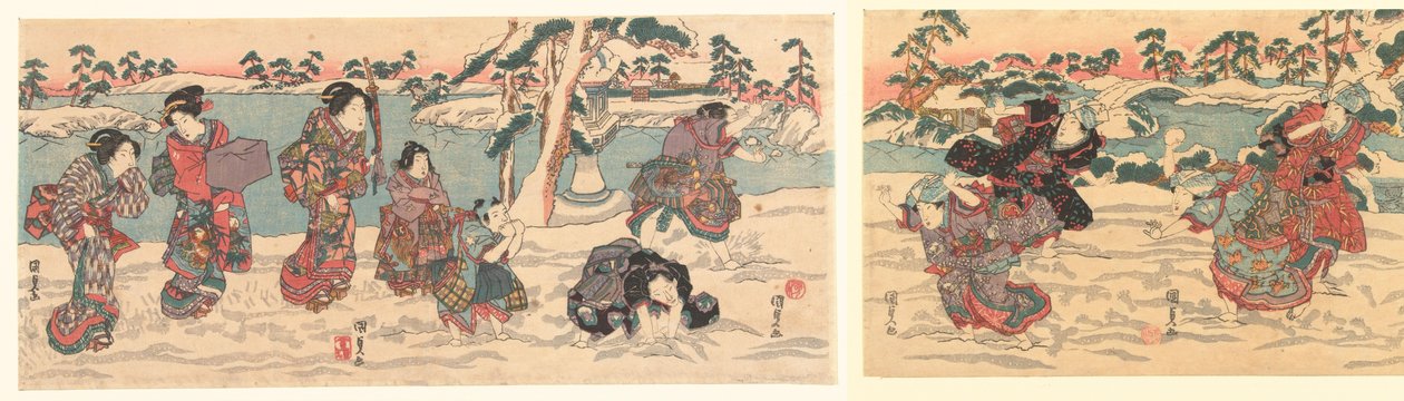 Throwing Snowballs by Utagawa Kunisada (I)