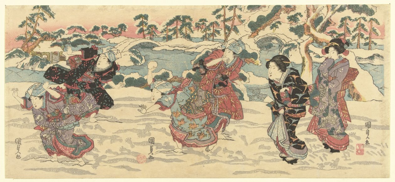 Throwing Snowballs by Utagawa Kunisada (I)