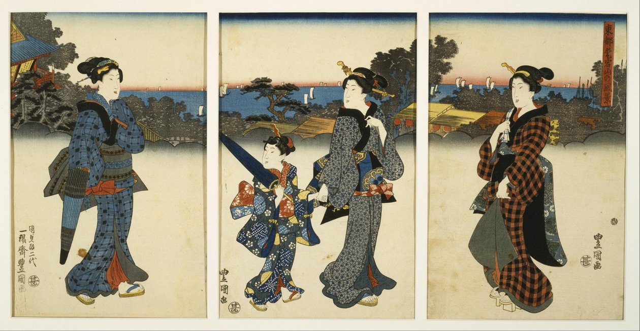 Courtesans Promenading by Sea by Utagawa Kunisada