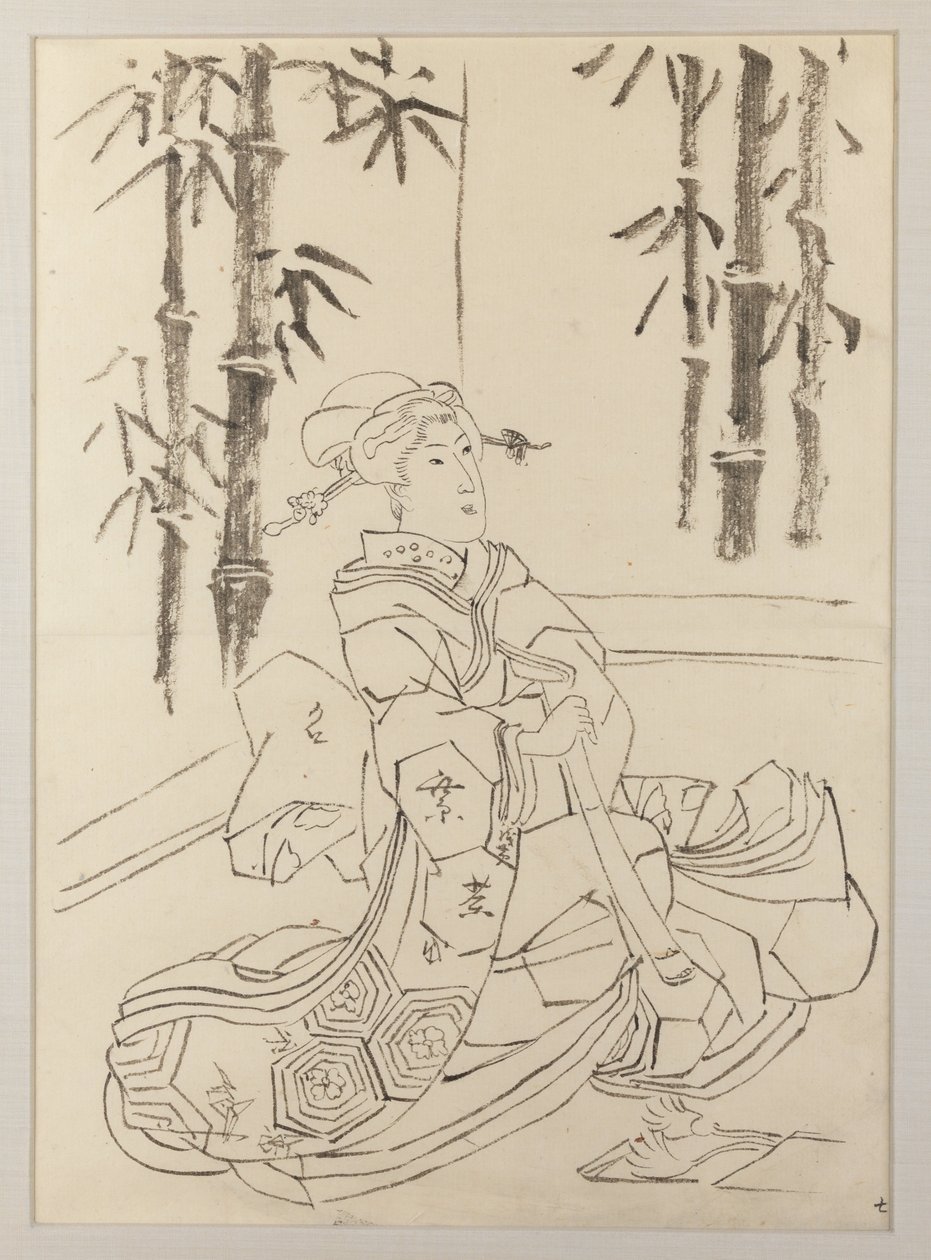 Preparatory Drawing for the Left Sheet of the Triptych Elegant Instrumental Trio of Girls by Utagawa Kunisada