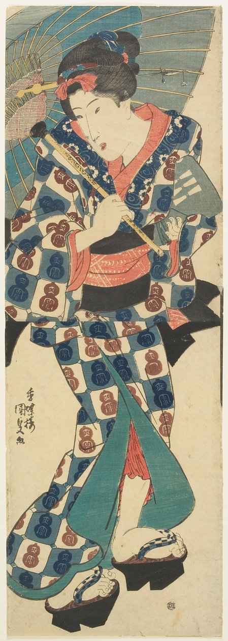 Young Girl with Umbrella by Utagawa Kunisada