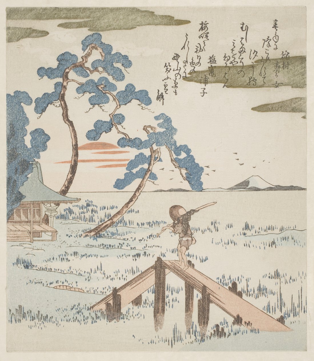 A Farmer Crossing A Footbridge by Utagawa Kuniyoshi