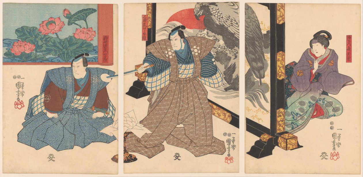 Three Actors by a Room Divider by Utagawa Kuniyoshi
