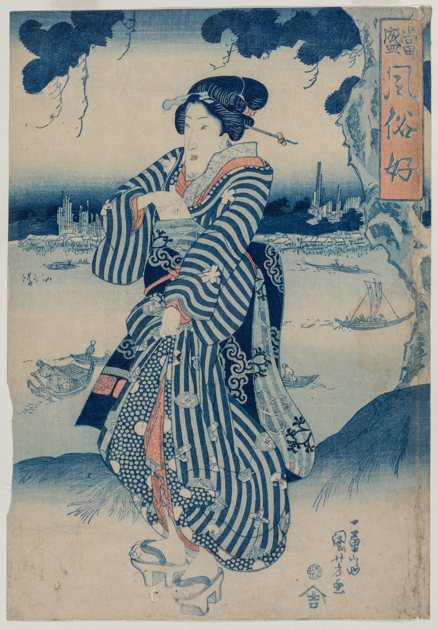 Geisha Standing on the Bank of the Sumida River, early 1830s by Utagawa Kuniyoshi