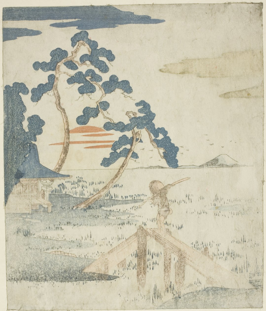 Man Crossing a Bridge as the Sun Rises, from an Untitled Edition of the Illustrations for the Series 