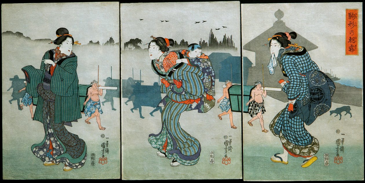 Morning Mist at Komagata: Amusements of the Four Seasons by Utagawa Kuniyoshi
