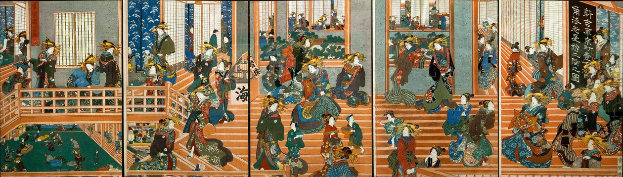 Overhead View of Upstairs of Kado-Ebiya by Utagawa Kuniyoshi