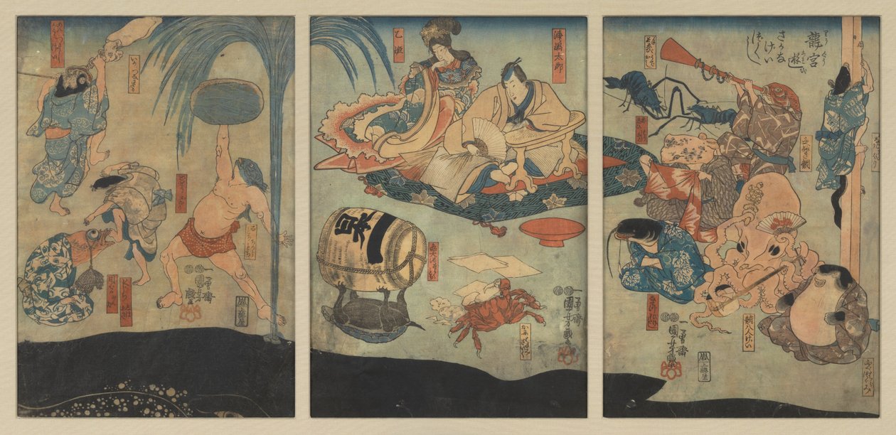 Sea creatures entertain Urashima Taro and Oto Hime in the Dragon Palace by Utagawa Kuniyoshi