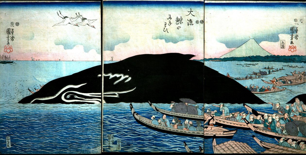 Throng of People Around a Captured Whale by Utagawa Kuniyoshi
