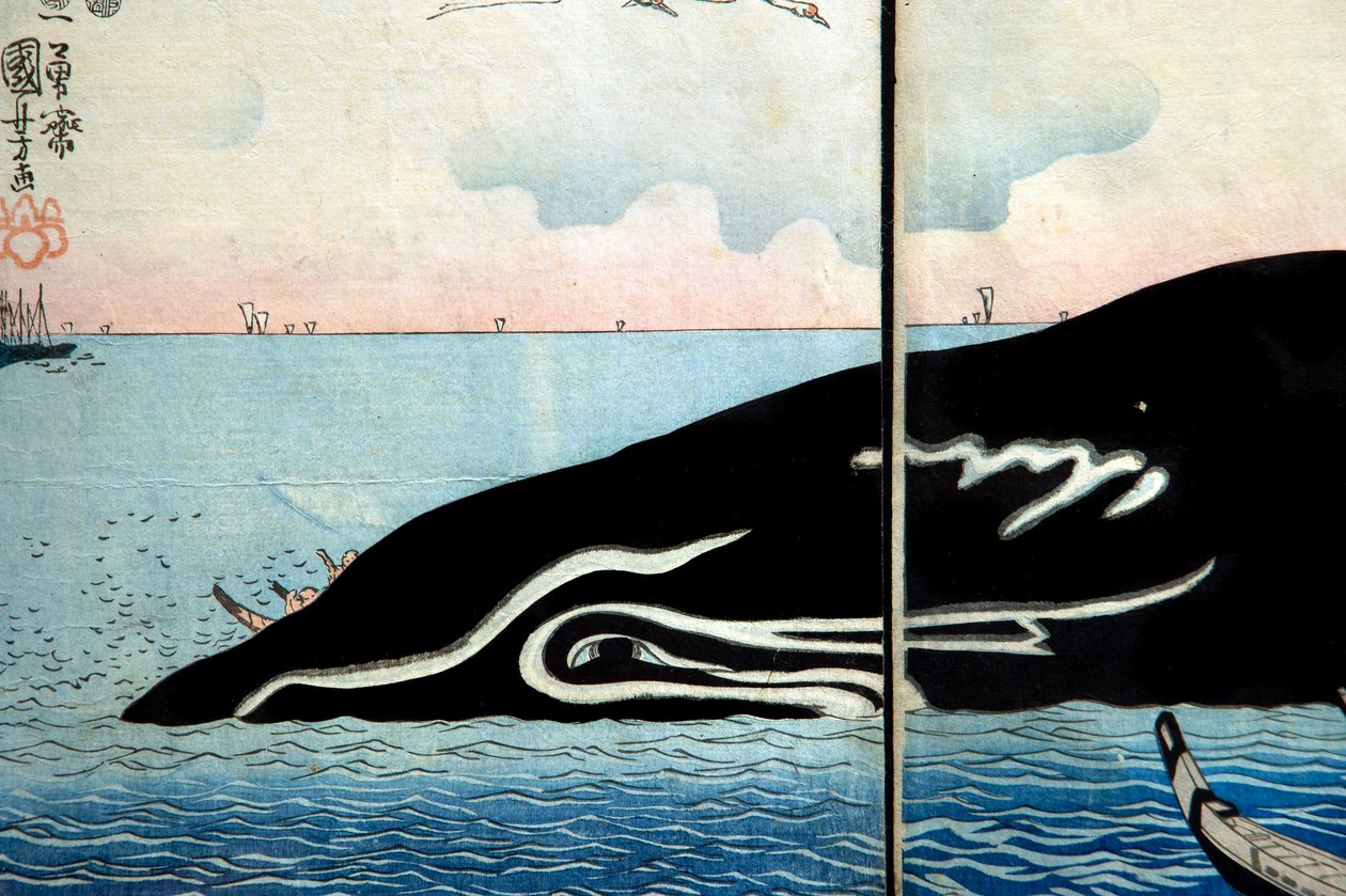 Throng of People Around a Captured Whale by Utagawa Kuniyoshi