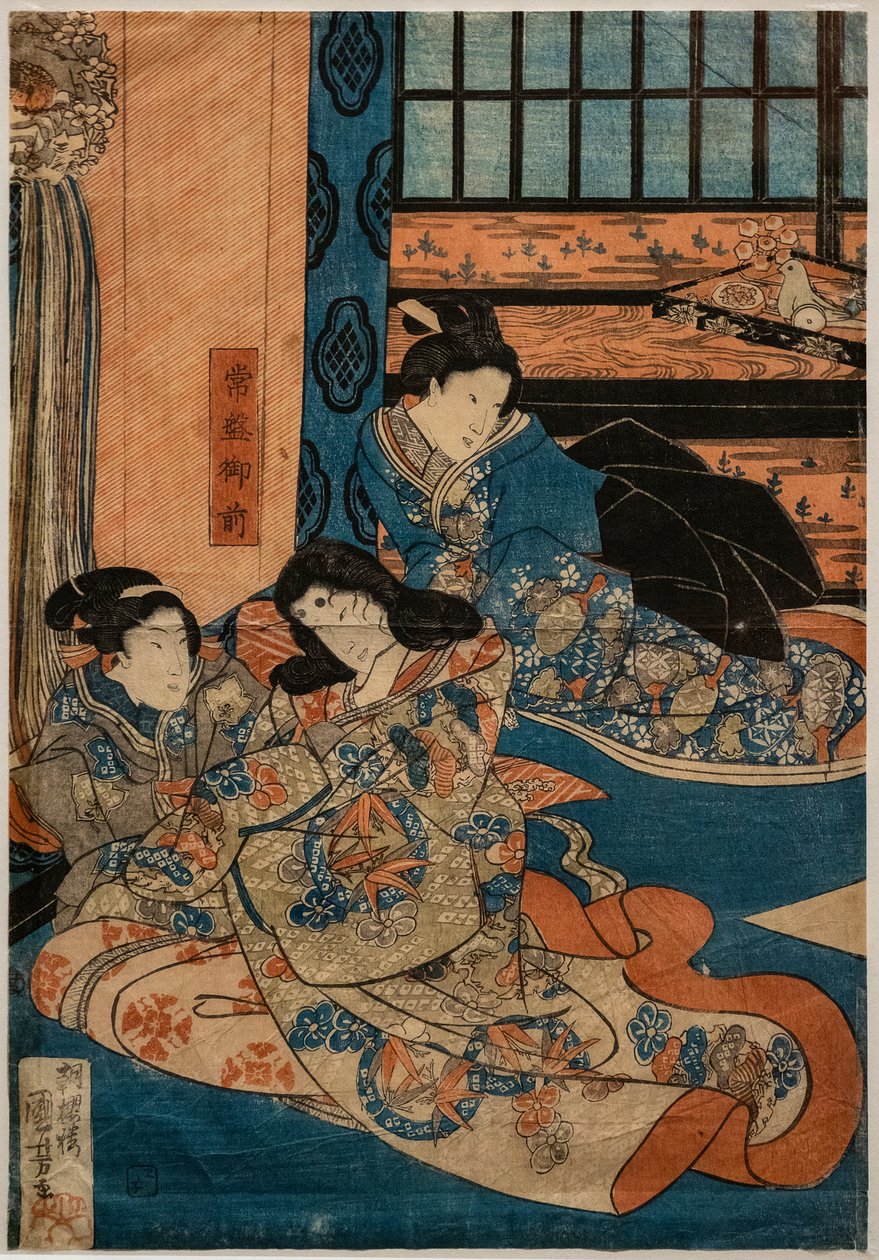 Tokiwa Gozen, mistress of Minamoto no Yoshitsune, in a scene of Kabuki by Utagawa Kuniyoshi