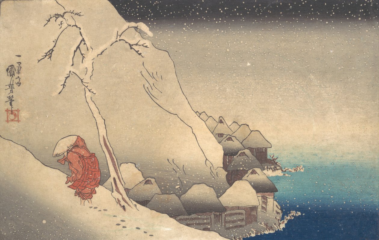 Travelling in a Snowstorm, ca. 1830 by Utagawa Kuniyoshi