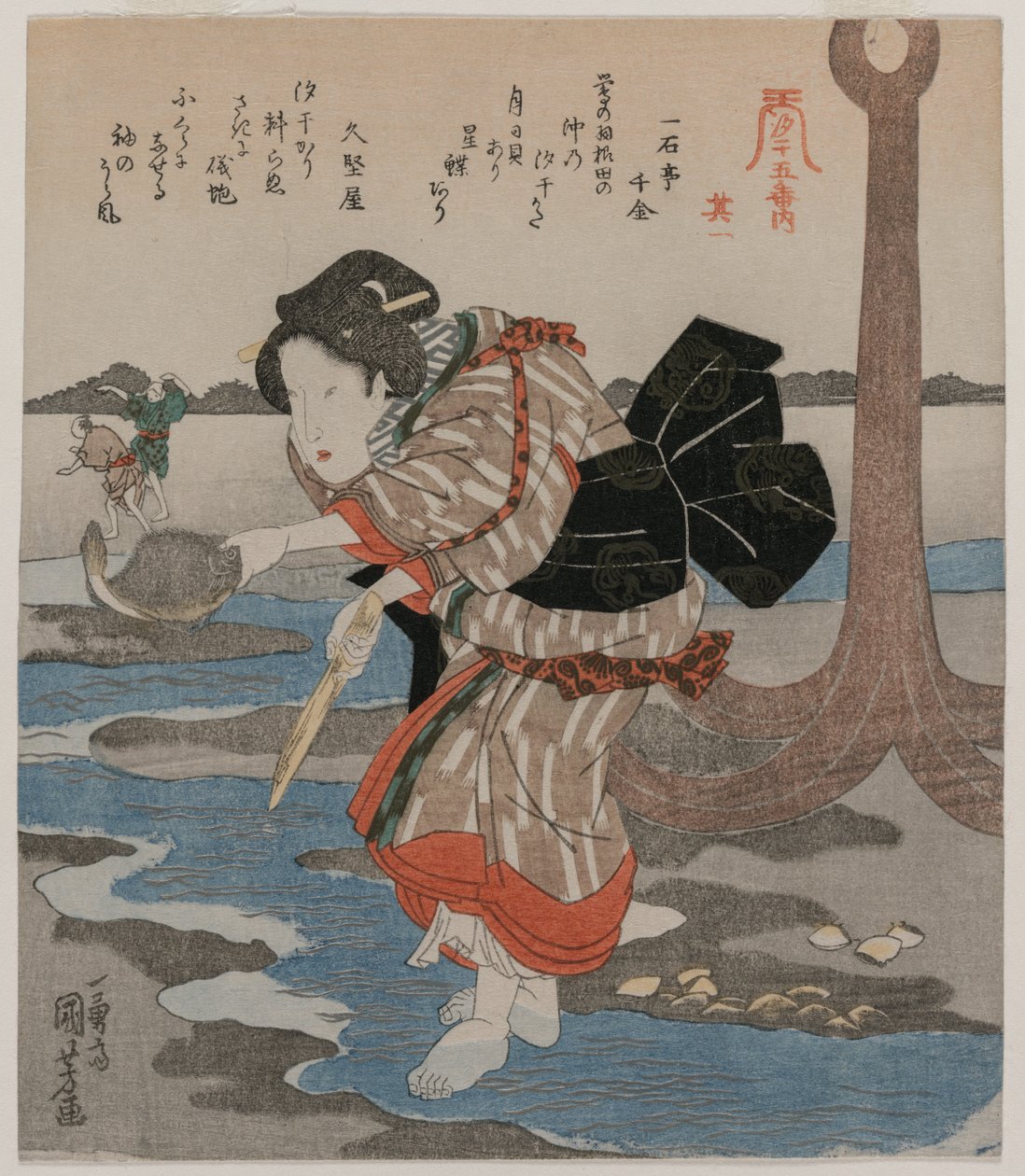 Woman Beside an Anchor, from the series Five Pictures of Low Tide by Utagawa Kuniyoshi