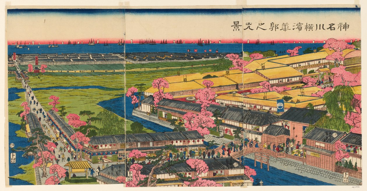 Panoramic View of the Pleasure Quarters in Yokohama, Kanagawa by Utagawa Sadahide