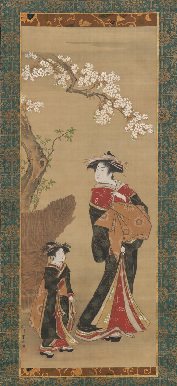 Courtesan and her Attendant under a Cherry Tree by Utagawa Toyoharu