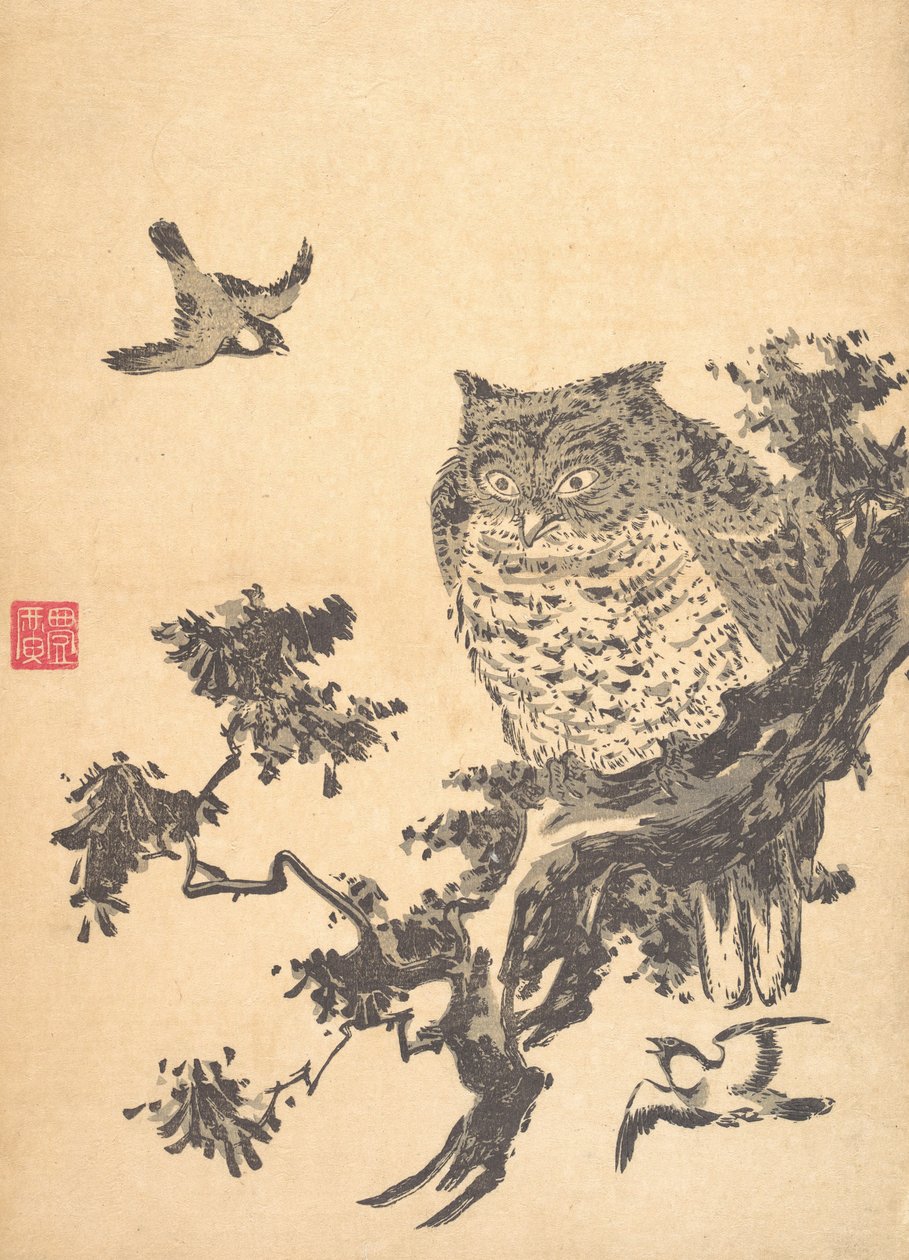 Owl and Two Swallows by Utagawa Toyohiro