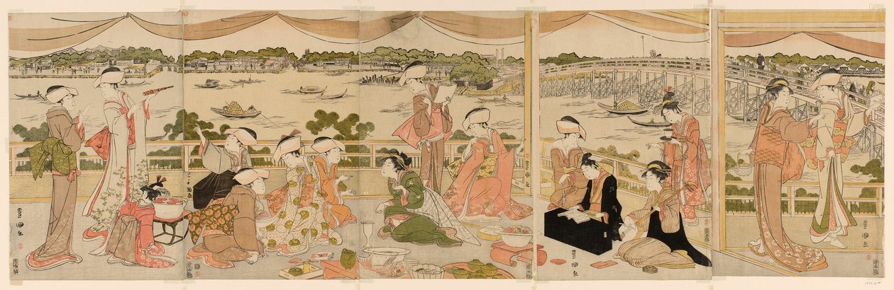 Recital on a Verandah Overlooking Sumida River by Utagawa Toyokuni I