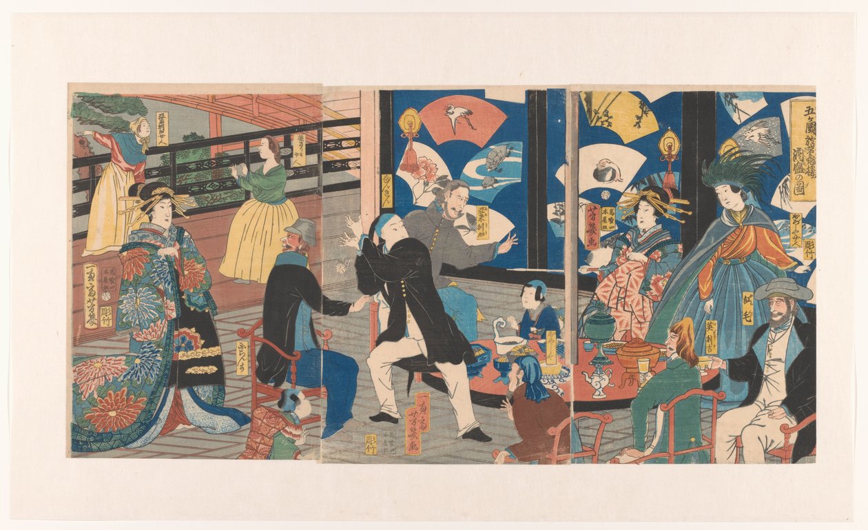 Foreigners During a Drinking Party at the Gankiro Teahouse by Utagawa Yoshiiku
