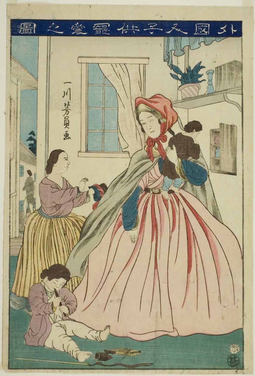 Foreigner Caring for Her Children by Utagawa Yoshikazu