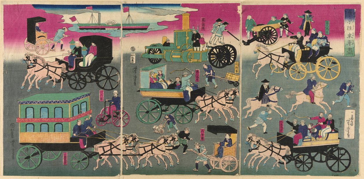 Vehicles on the Streets of Tokyo by Utagawa Yoshitora