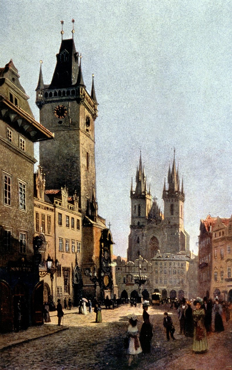 The Starometsky Square and Town Hall in Prague, c. 1900 by Vaclav Jansa