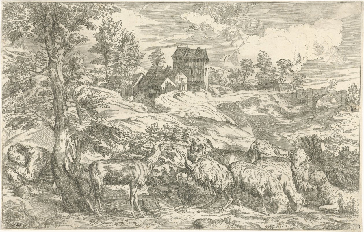 Landscape with Sleeping Shepherd (Opera Selectiora) by Valentin Lefebvre