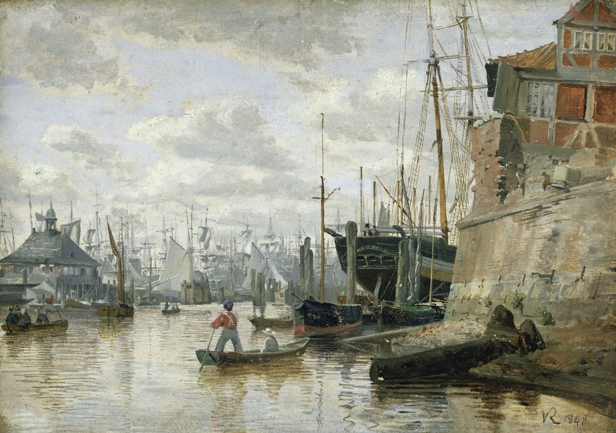 The Log Cabin at Hamburg Harbour, 1848 by Valentin Ruths