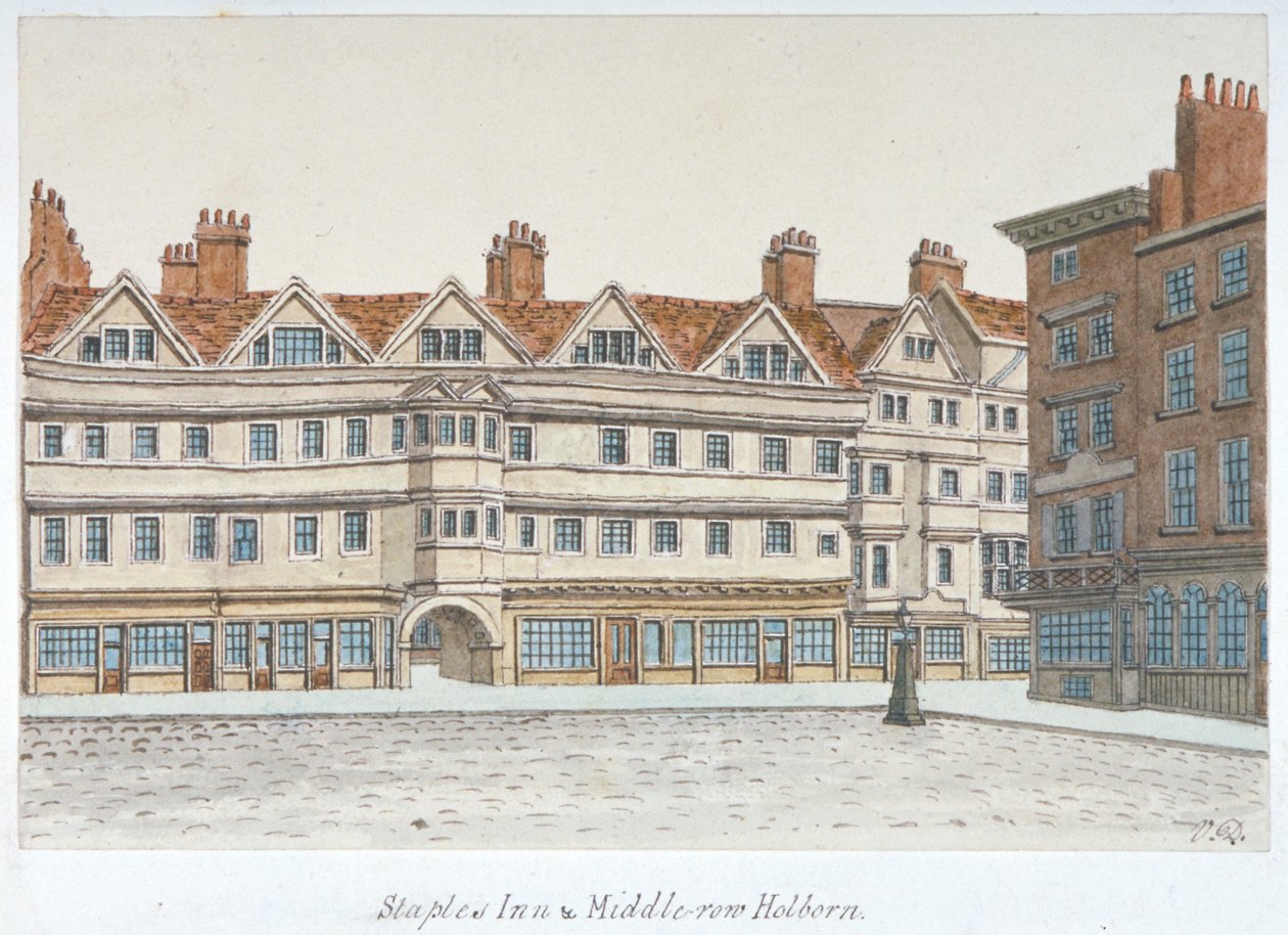 View of Staple Inn and the buildings of Middle Row in the centre of Holborn, London, 1850 by Valentine Davis