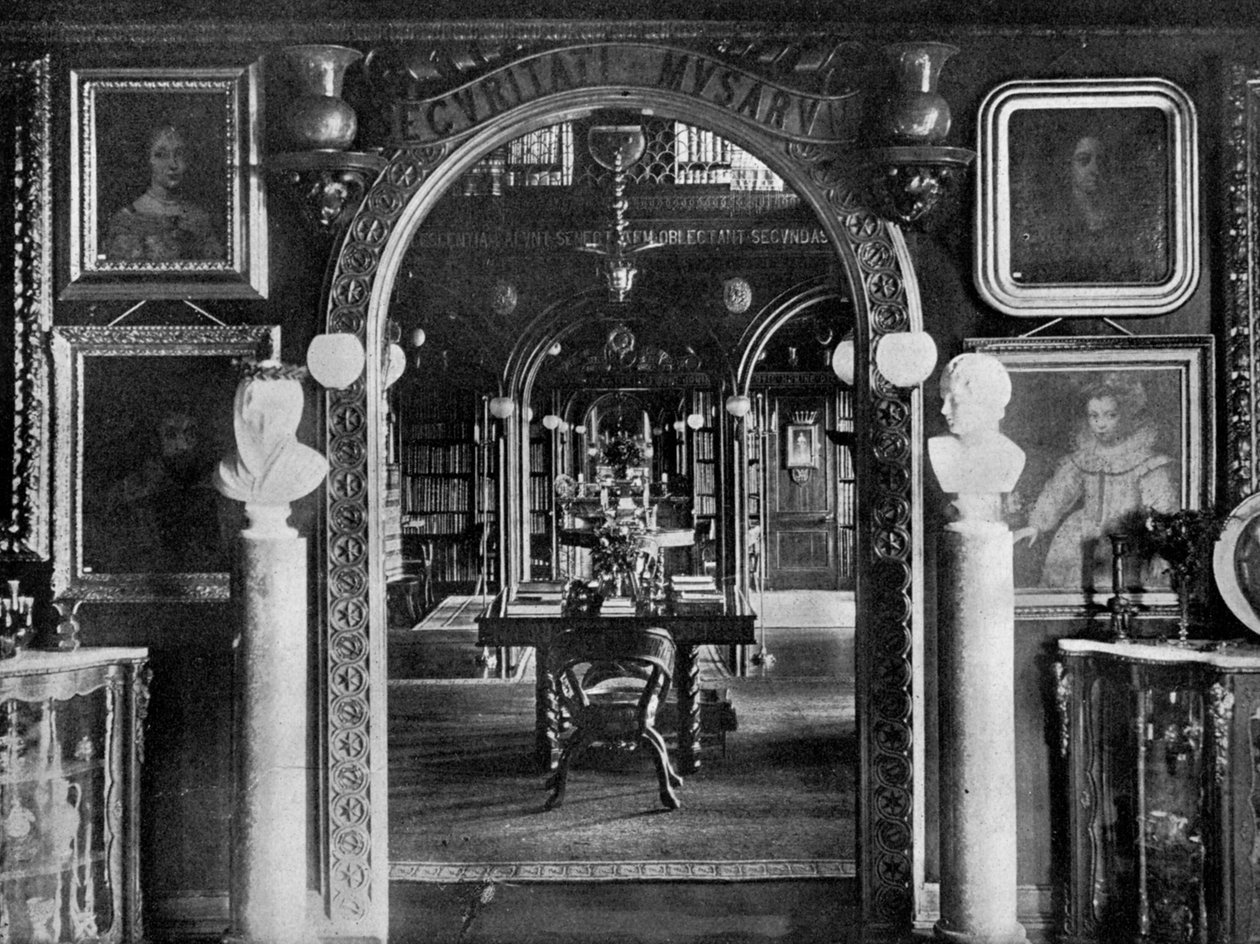 The library, Keir House, Bridge of Allan, Stirlingshire, Scotland by Valentine and Sons Ltd