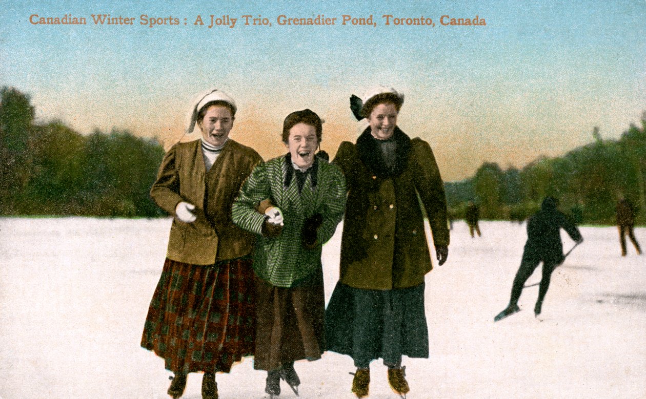 Canadian Winter Sports: A Jolly Trio, Grenadier Pond, Toronto, Canada, 20th Century by Valentine and Sons Publishing Co
