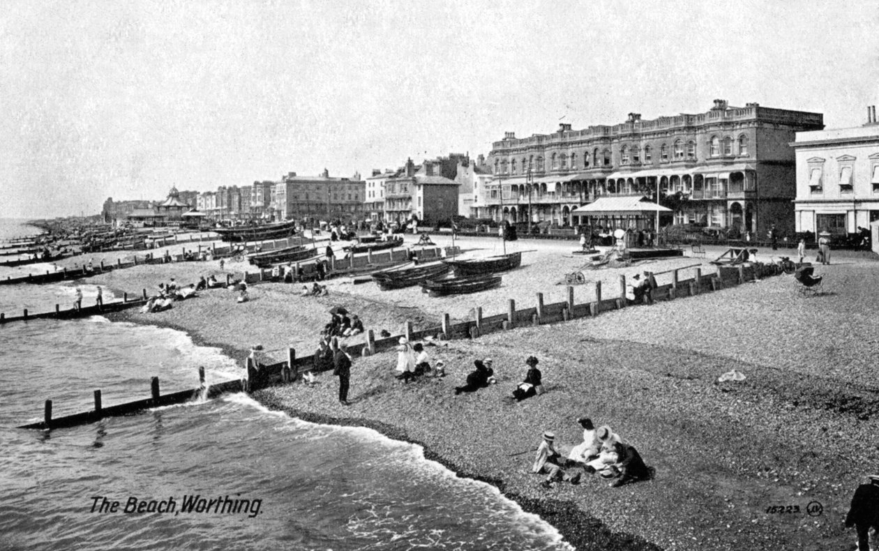The Beach at Worthing, West Sussex by Valentine and Sons Publishing Co