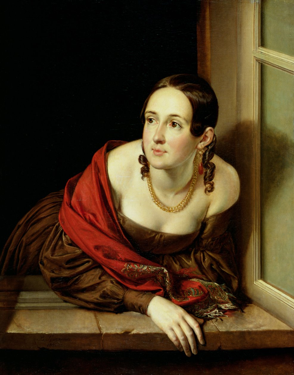 Woman at her Window or, The Wife of a Treasurer by Vasili Andreevich Tropinin