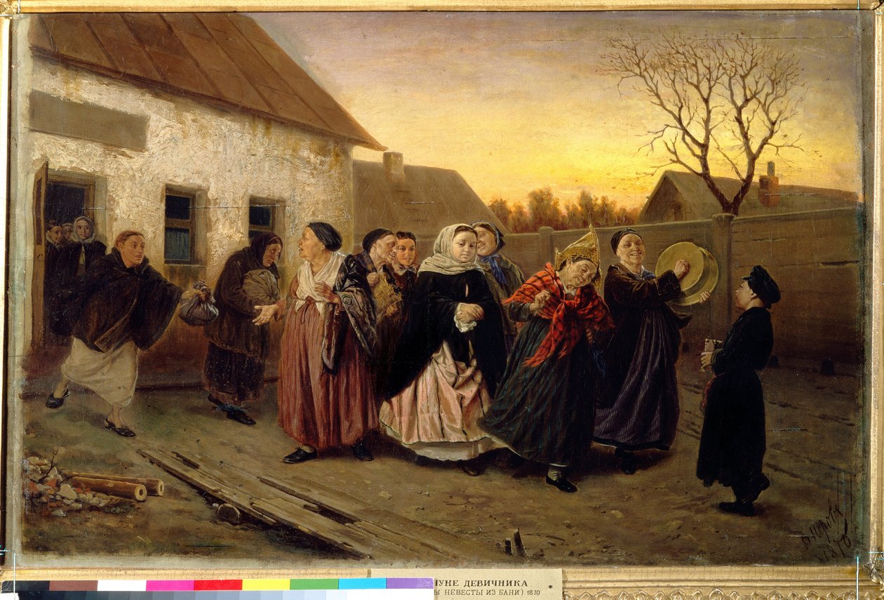 Russian Custom: Procession of Women Leaving a House Dancing and Singing on the Eve of a Wedding by Vasili Grigorevich Perov
