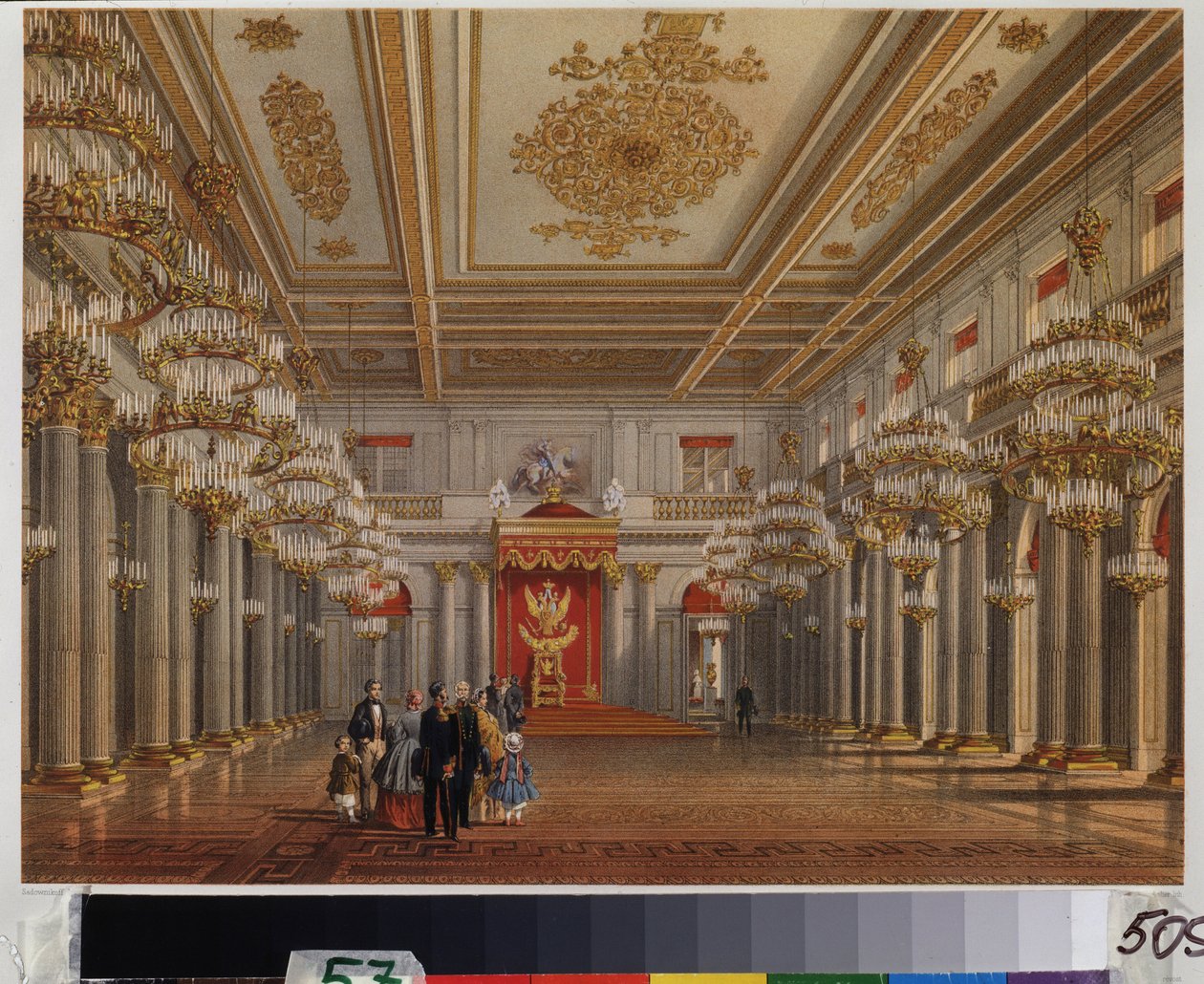 The Throne Room (Hall of Saint George) of the Winter Palace in Saint Petersburg by Vasili Semenovich Sadovnikov