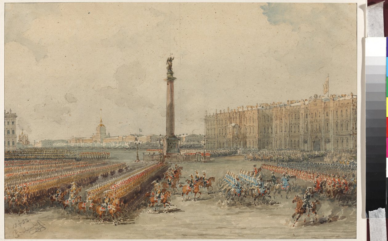 Parade of the Life-Guards Horse Regiment at the Palace Square by Vasili Semenovich Sadovnikov