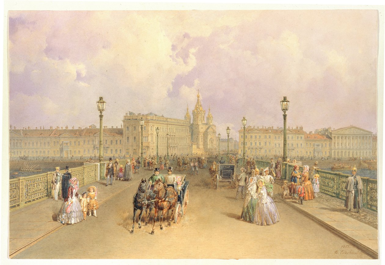 View of the Blagoveshchensky Bridge in Saint Petersburg by Vasili Semenovich Sadovnikov