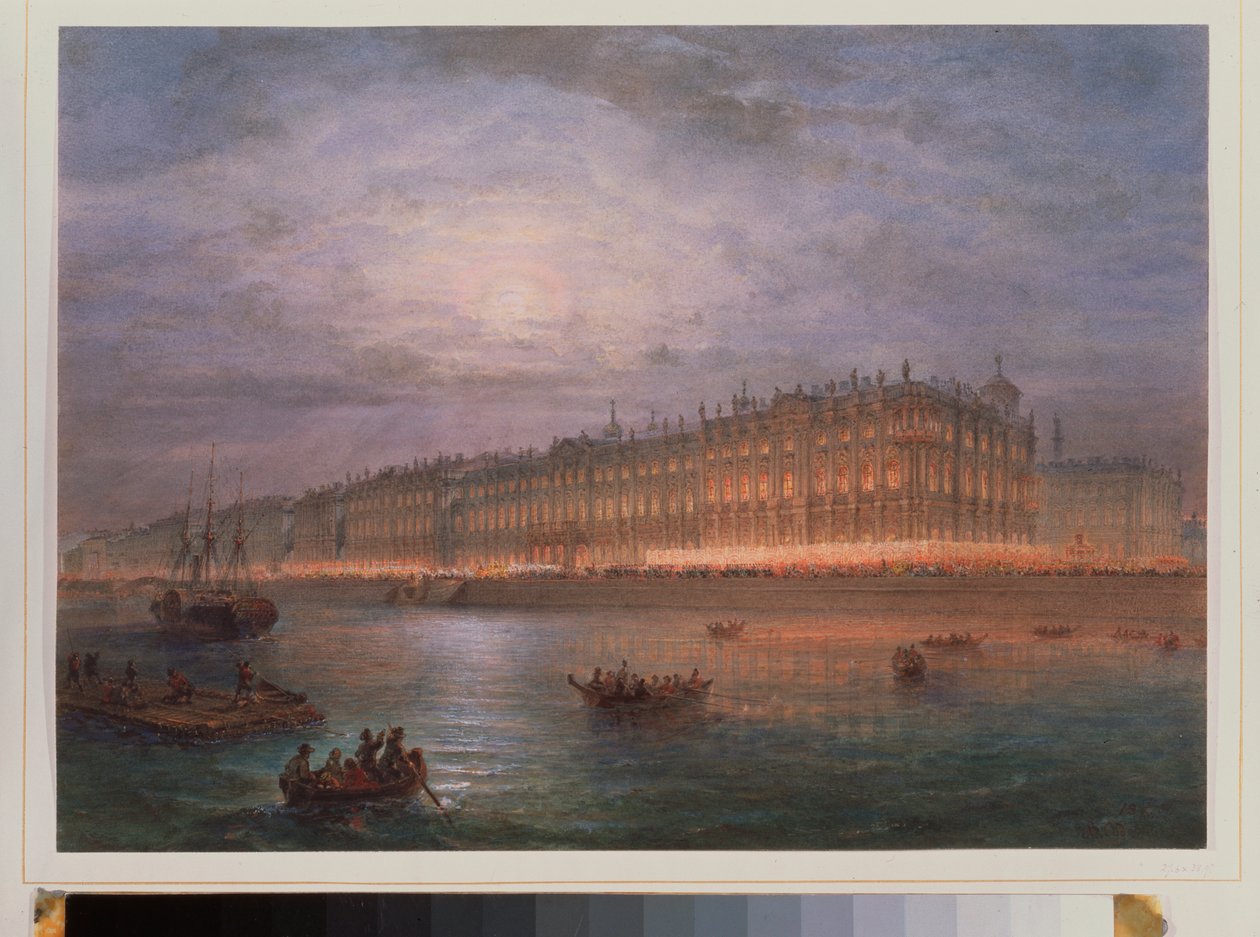 View of the Winter Palace at Night, Saint Petersburg by Vasili Semenovich Sadovnikov