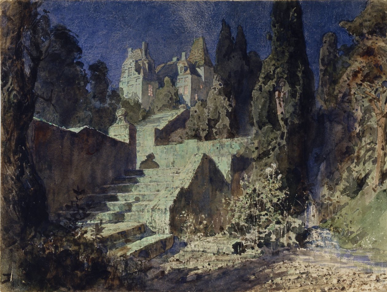 Stage design for the opera The Scarlet Rose by N. Krotkov by Vasilij Dmitrievich Polenov