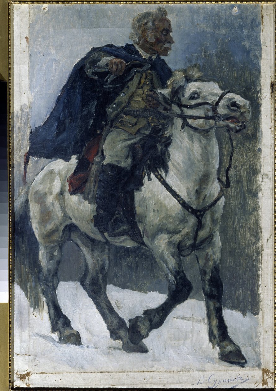 Alexander Suvorov on Horseback. The Russian Hero Crossing the Alps at the Head of Russian Troops During the Italian Campaign (1799-1800) by Vasilij Ivanovic Surikov