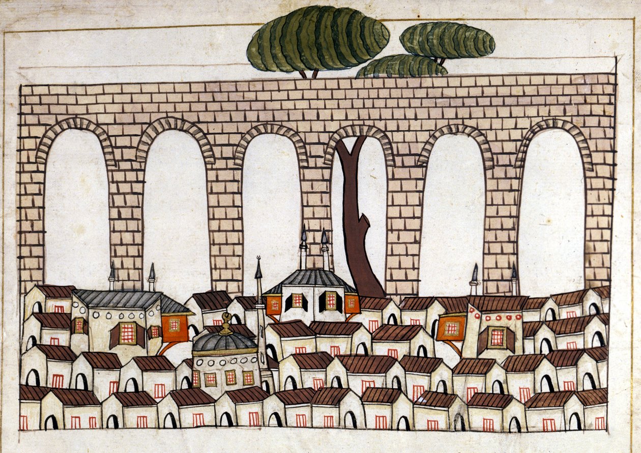 View of Constantinople and its aqueduct. Miniature from 