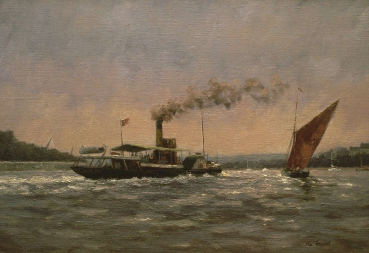 Past on the Medway (featuring a restored paddle steamer, Kingswear Castle) by Vic Trevett