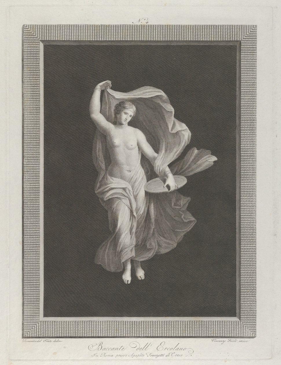 A partly nude bacchante holding a disk in her left hand and raising her garments, ca. 1795-1820 by Vicenzo Feoli