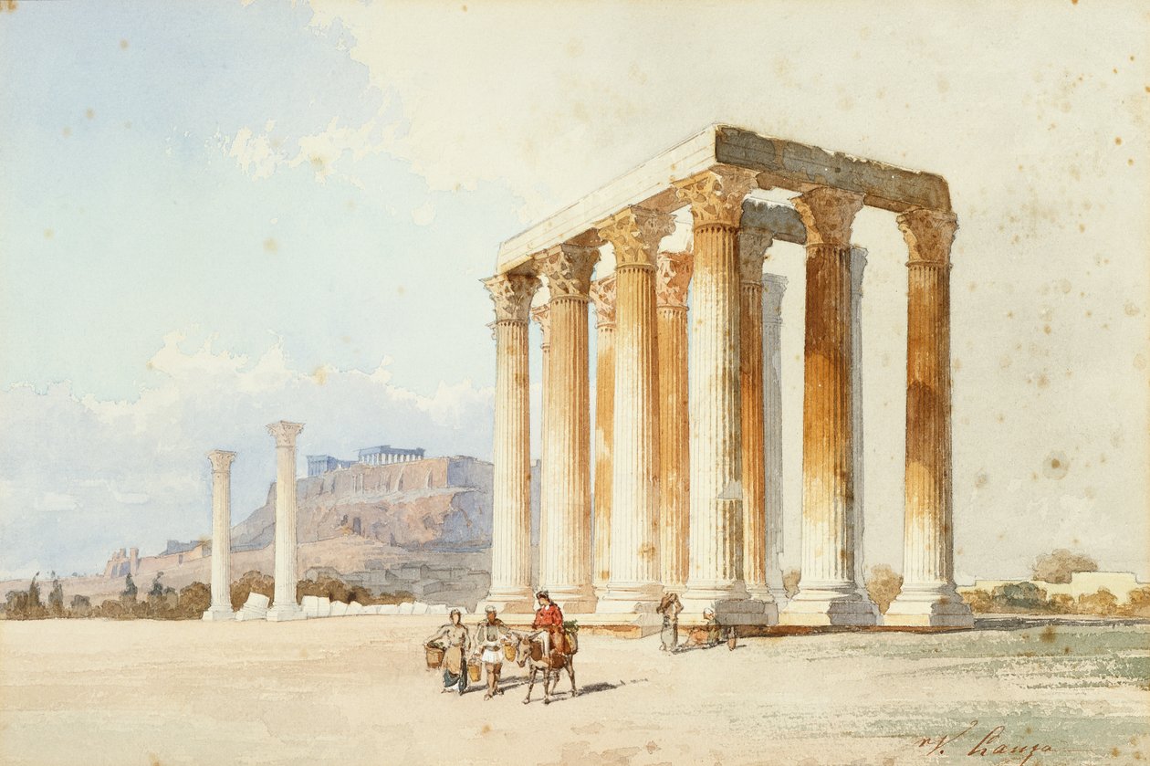 Temple of Zeus with Acropolis, Parthenon, Athens by Vicenzo Lanza