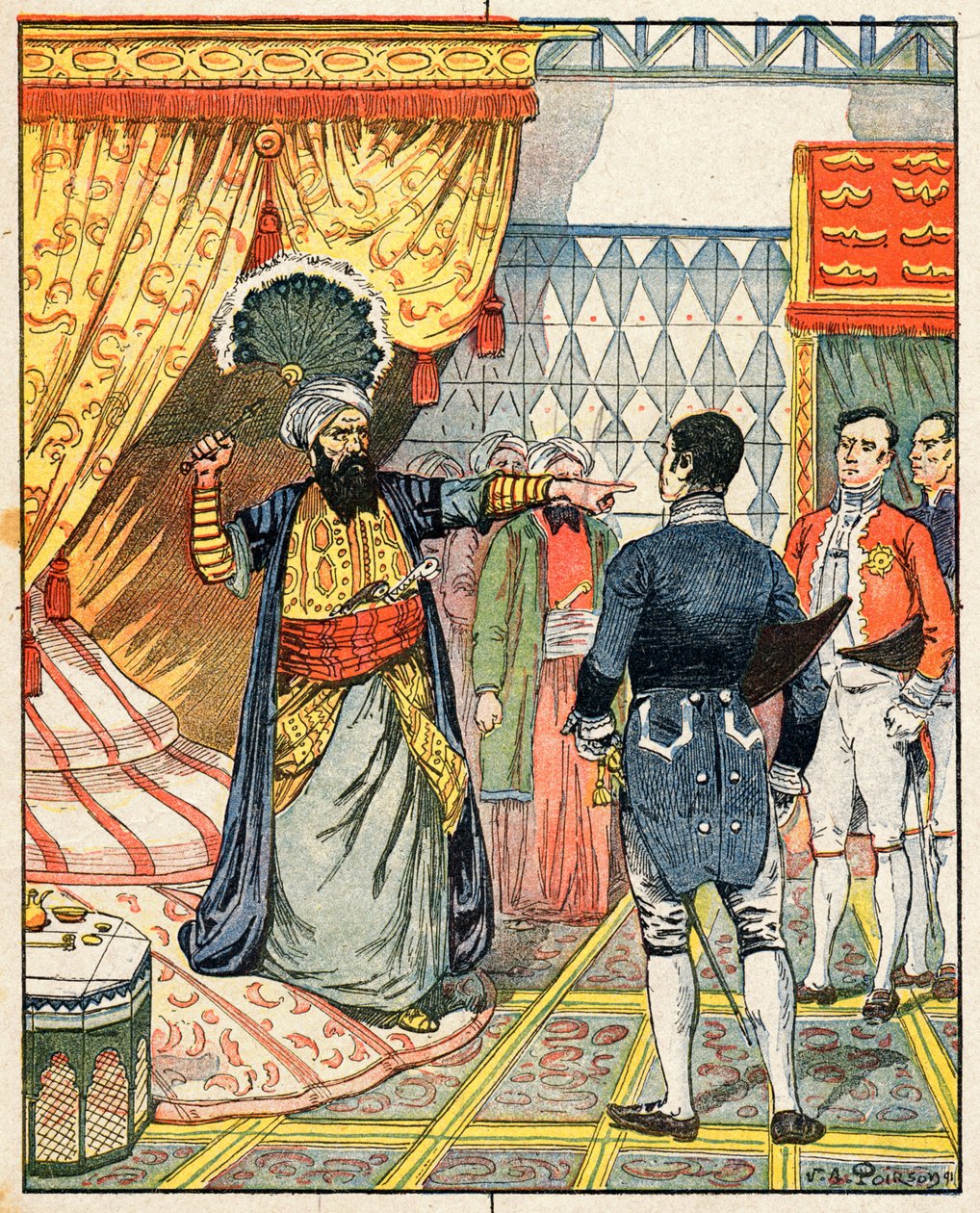 The Dey of Algiers, Hussein ibn El Hussein Strikes the French Ambassador, M. Deval with a Fan by Victor Armand Poirson
